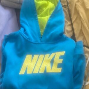 Nike Kids Bright Blue Hoodie with Neon Yellow Logo